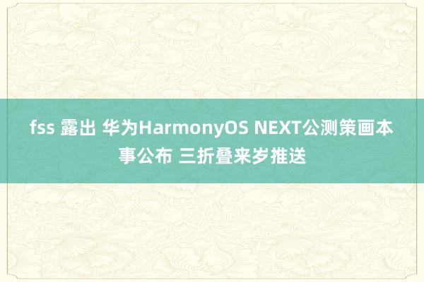 fss 露出 华为HarmonyOS NEXT公测策画本事公布 三折叠来岁推送