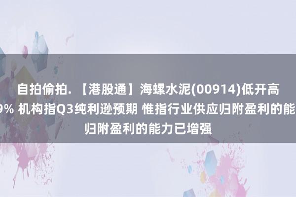 自拍偷拍. 【港股通】海螺水泥(00914)低开高走涨3.39% 机构指Q3纯利逊预期 惟指行业供应归附盈利的能力已增强
