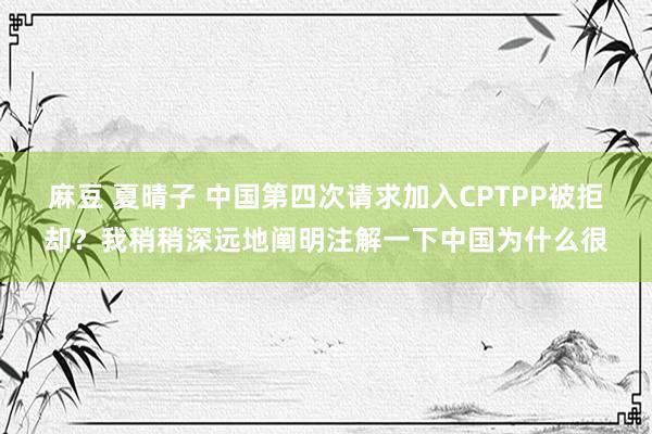 麻豆 夏晴子 中国第四次请求加入CPTPP被拒却？我稍稍深远地阐明注解一下中国为什么很