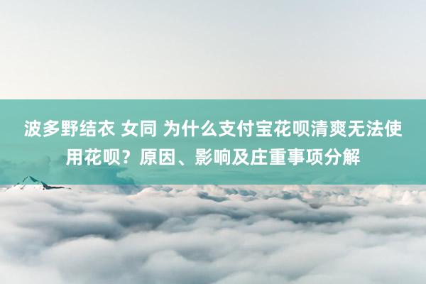 波多野结衣 女同 为什么支付宝花呗清爽无法使用花呗？原因、影响及庄重事项分解