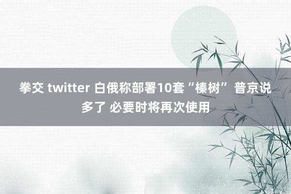 拳交 twitter 白俄称部署10套“榛树” 普京说多了 必要时将再次使用