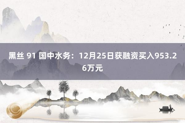 黑丝 91 国中水务：12月25日获融资买入953.26万元