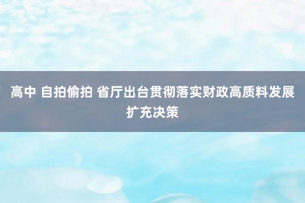 高中 自拍偷拍 省厅出台贯彻落实财政高质料发展扩充决策