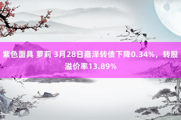 紫色面具 萝莉 3月28日嘉泽转债下降0.34%，转股溢价率13.89%
